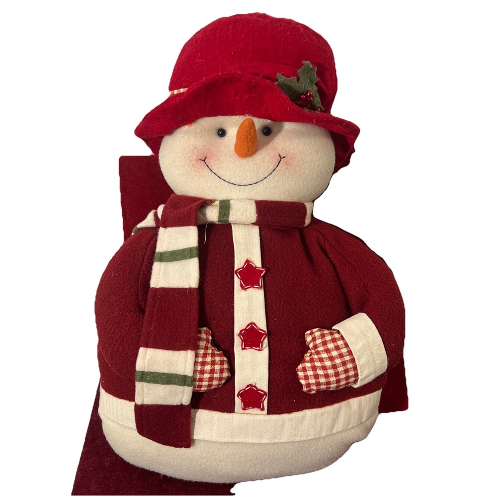 Vintage Stuffed Christmas snowman with Red sweater, hat & scarf 17"
